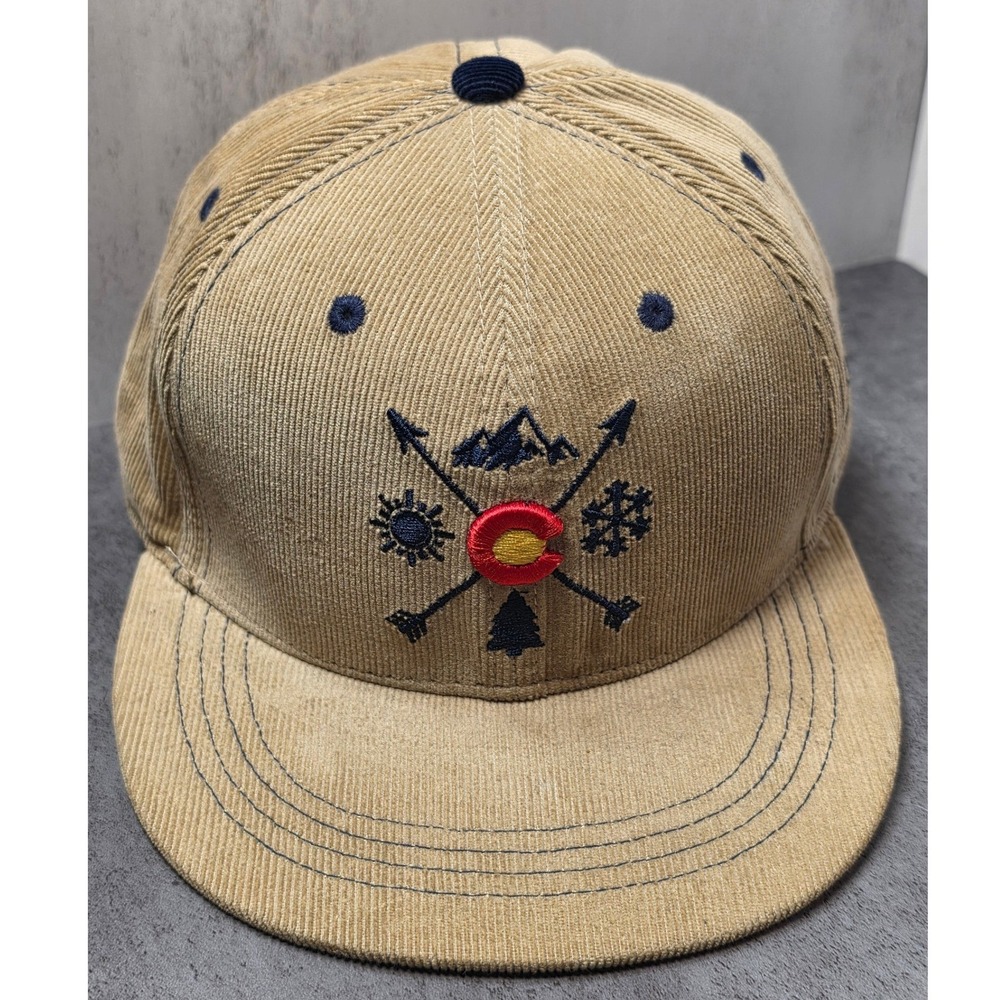 Aksels Colorado Corduroy Snapback Hat Arrows Blue Mountain Sun‎ Embroidery Cap